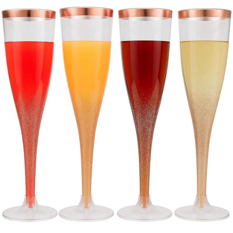 Oojami 30pc Clear Plastic With Rose Gold Glitter Classicware Glass Like Champagne Wedding Parties Toasting Flutes - Image 1